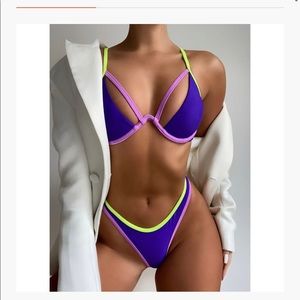 Beautiful purple, linens green bikini